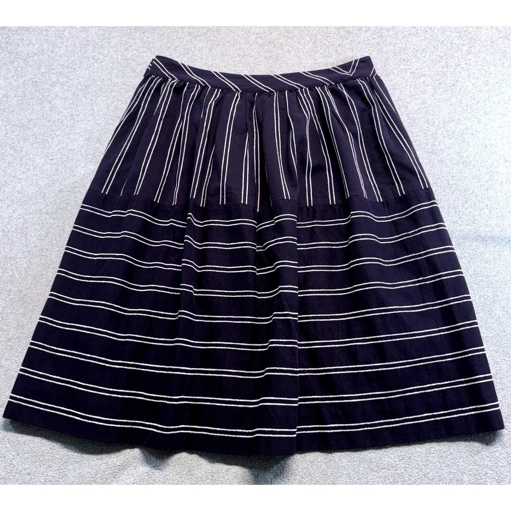Anthropologie Maeve Cluny Skirt Women 6 Navy White Striped Pleated A-Line Preppy